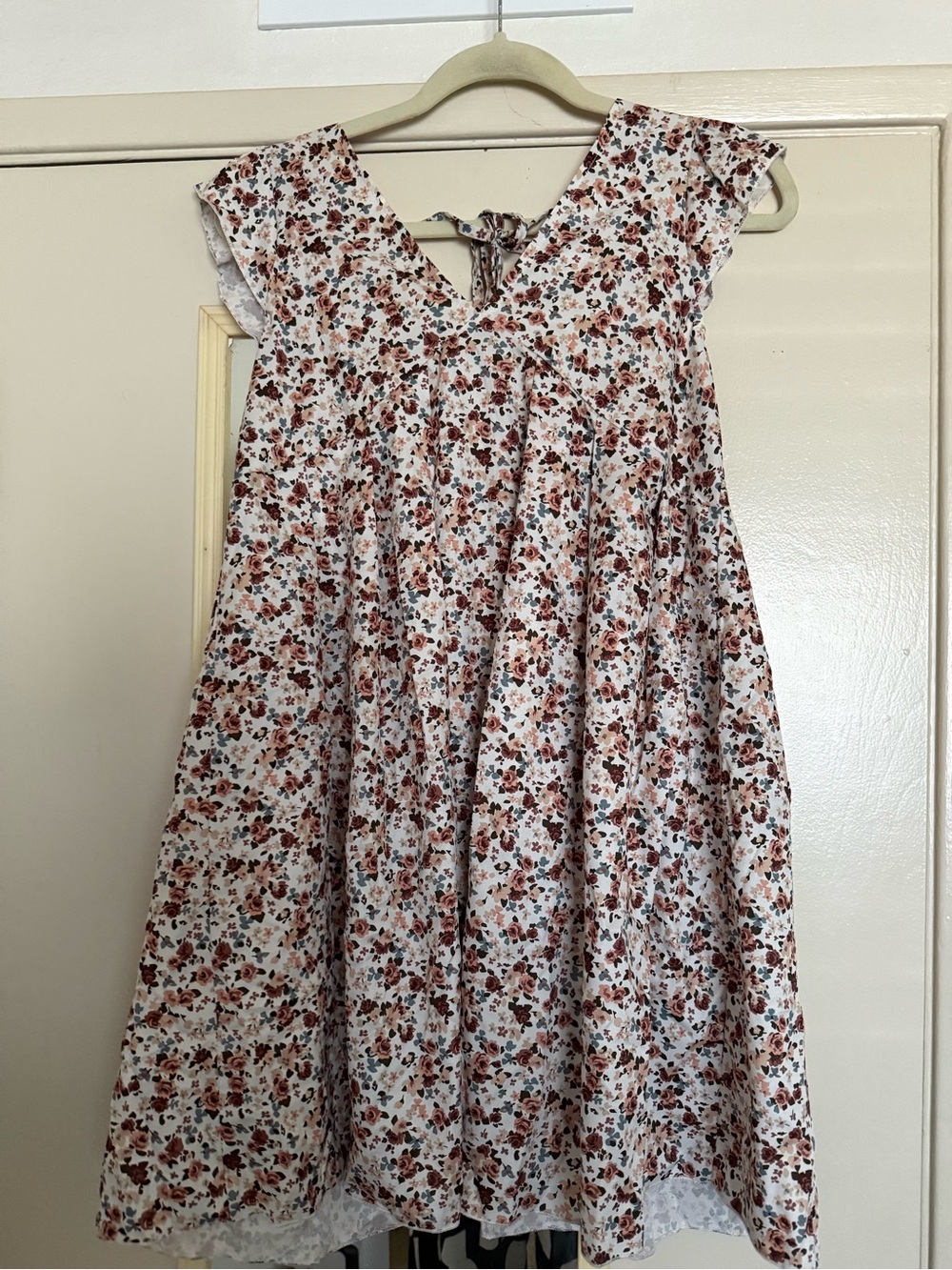 Girls' Floral Tie-Back Dress in Cream and Rust
